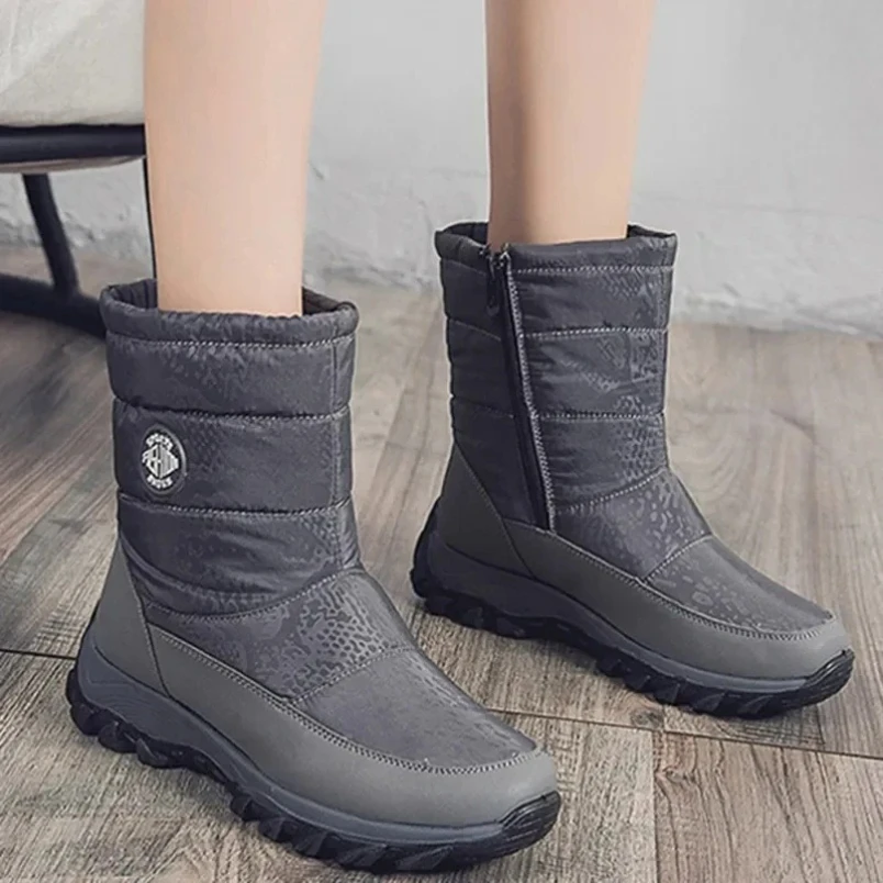 

2025 Snow Women Boots Round Toe Women's Boots Waterproof Boots For Women Zipper Shoes Woman Plush Flat Winter Shoes