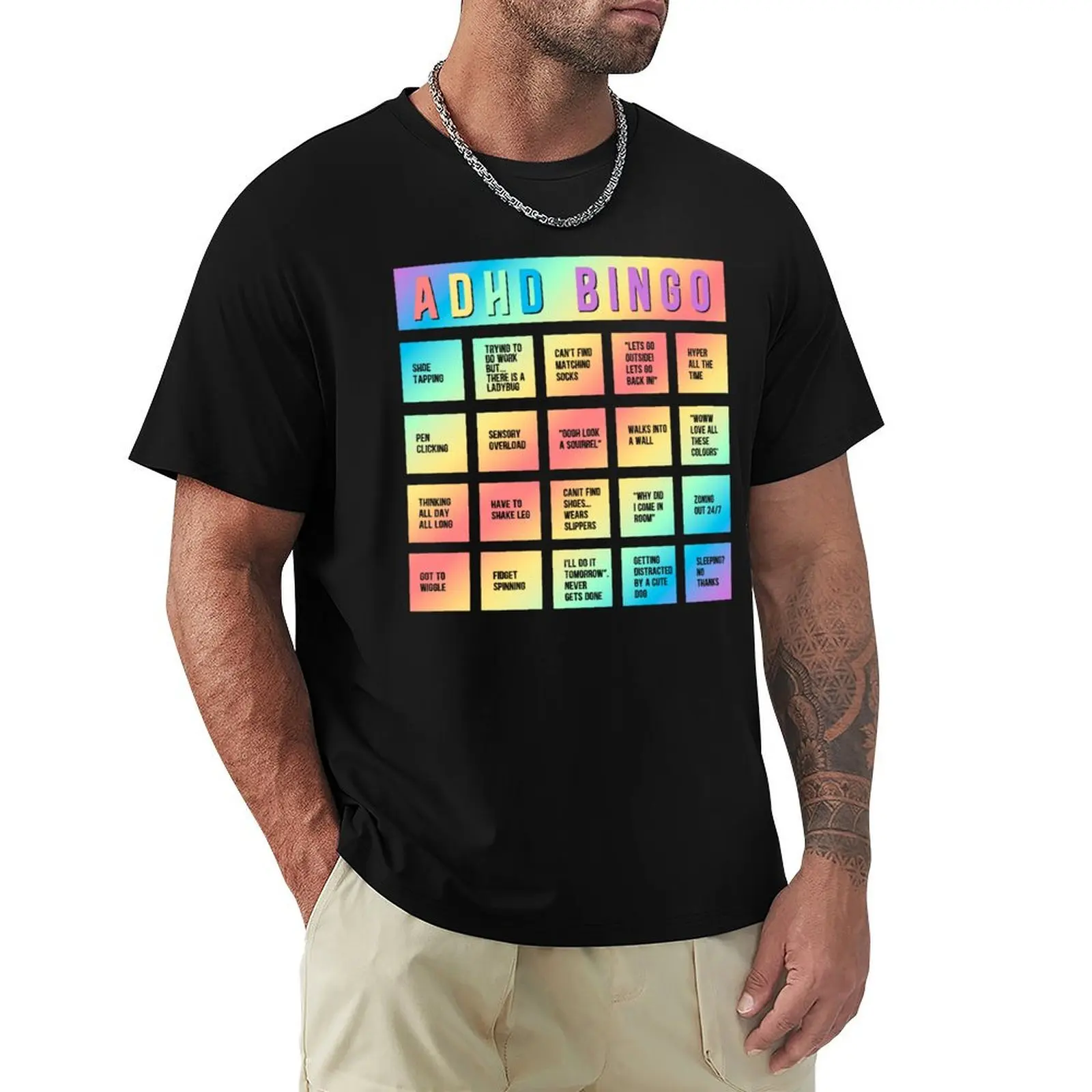 ADHD Bingo Autism Mental Health Awareness Day T-Shirt Work Casual Loose Fit T-Shirt