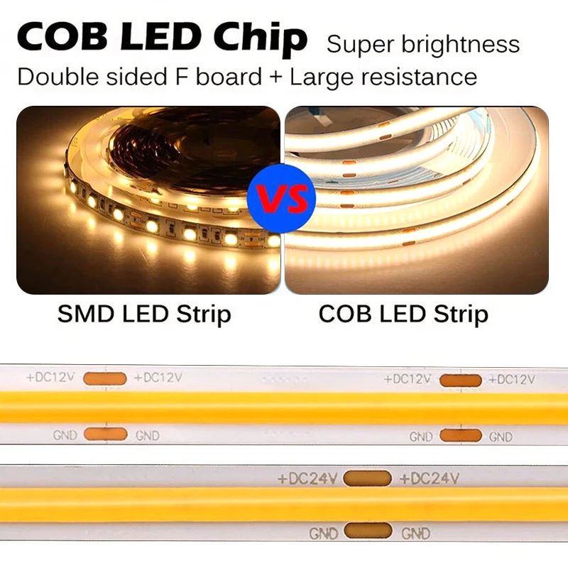 5/10m Super jasny FOB pojedynczy kolor pasek COB LED lekki elastyczny 8MM szerokość PCB taśma neonowa 12V 24V do szafki kuchennej wystrój pokoju