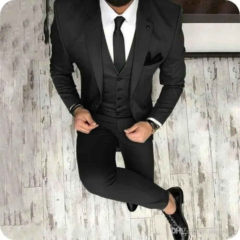 

Black Olive Green Mens Suits For Wedding Groom Tuxedos Notch Lapel Slim Fit Blazer 3 Piece Jacket Pants Vest Tailor Clothing