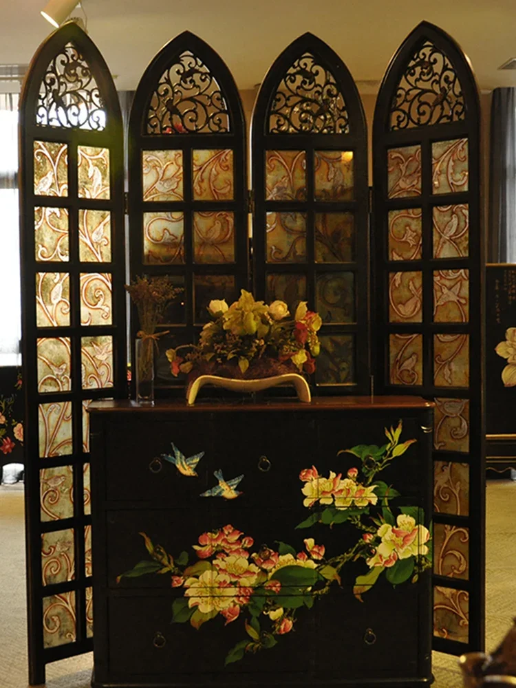 European screen partition living room entrance entrance entrance American medieval cover folding mobile bedroom glass screen