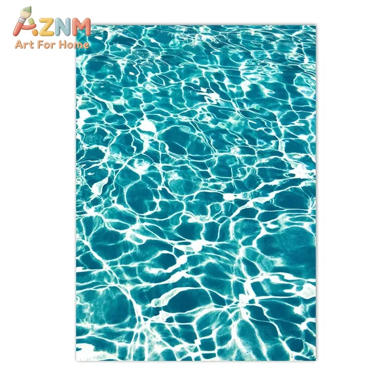 AZNM  Beach Blue Ocean Wave Sea Water Surf Posters And Prints Coastal Seascape Painting Wall Art Picture Living Room Home De