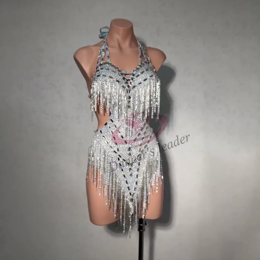 Latin Dance Professional Dress High-end Custom Silver Diamond Cha Cha Cha Tango Female Standard Stage Professional Clothing