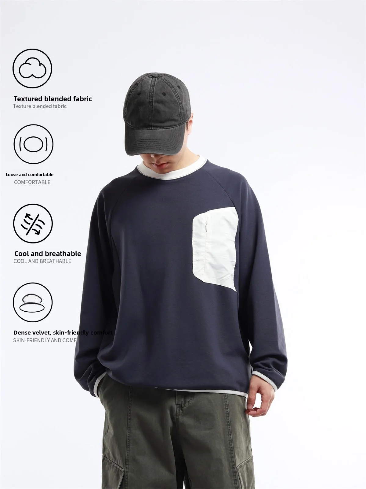 Spring Autumn Outdoor Vintage Cityboy round Neck Splice Color Loose Breathable Thin Sweatshirt Jacket Tagkita Youth Cotton Blend
