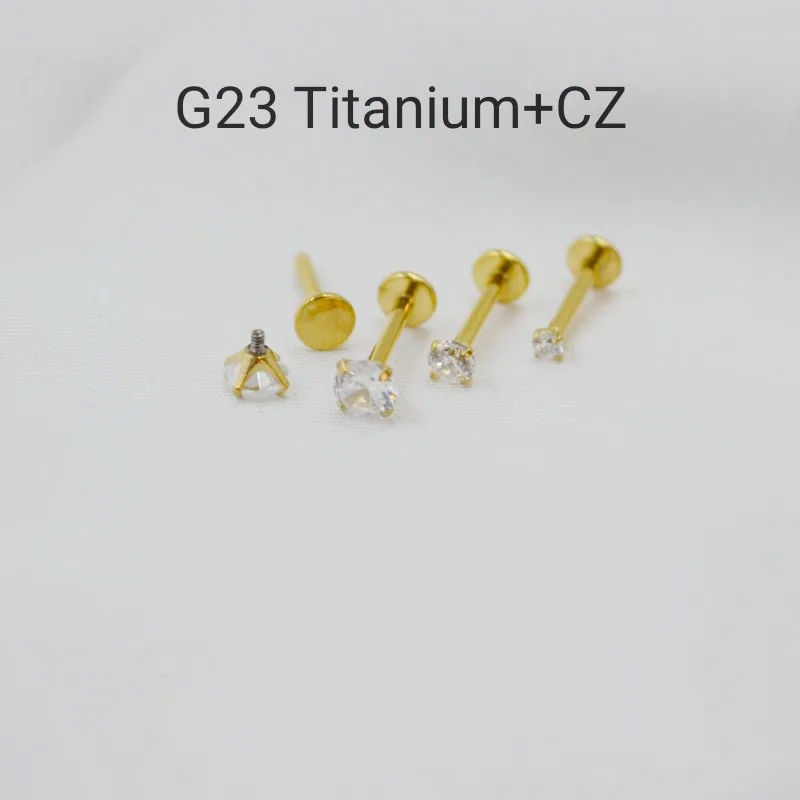 Imagem -03 - Titânio Body Piercing Jóias Lip Labret Anel Studs Helix Tragus Barra de Cartilagem G23 Titânio 5a cz Ouro 16g 20 Pcs