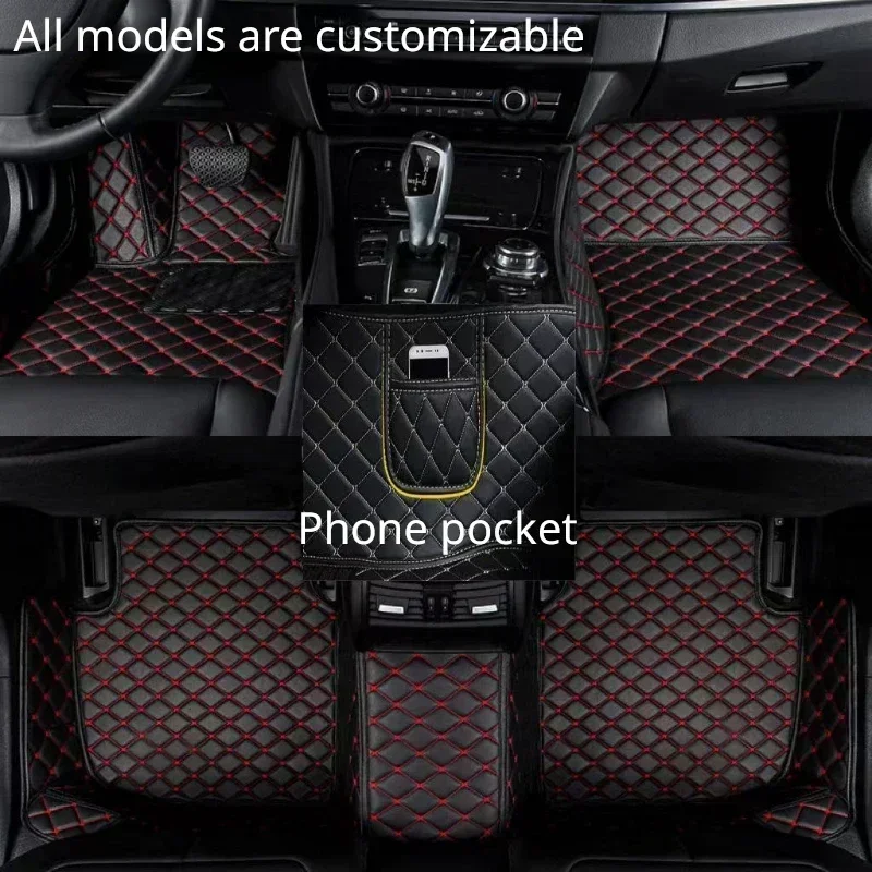 Custom Car Floor Mats for Hyundai Palisade 2020-2023 Year Artificial Leather Phone Pocket Carpet Interior Car Accessories