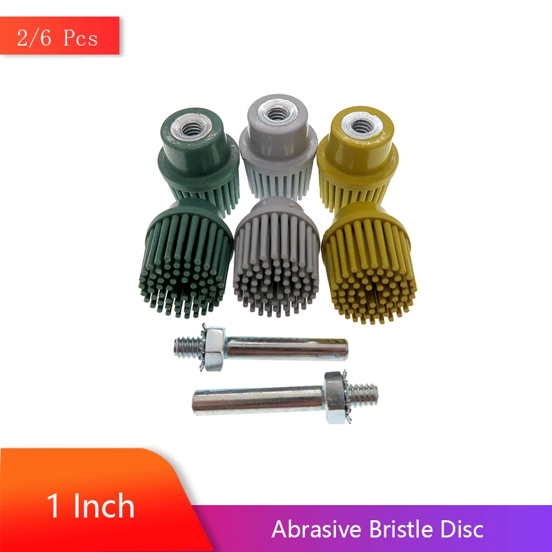 1 Inch Abrasive Bristle Disc 25mm 2/6 Pcs with Backer Holder 6.3MM Shank for Metal Deburring Polishing Cleaning Rust Removal