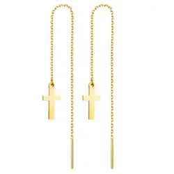 Korean Long Earring Female Gold Silver Color Stainless Steel Cross Charm Pendent Chain Earrings For Women Fashion Jewelry 2023