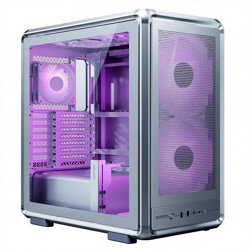 DIY ATX Mid‑Tower Desktop Housing Mesh Side Panel 200mm ARGB Fans For Large GPU & 360 Liquid Cooling Build