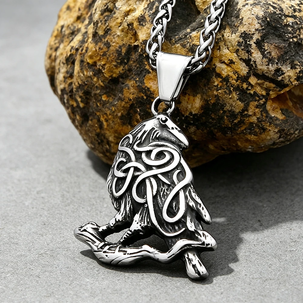 Viking Crow Pendant Necklace Unisex Ancient Norse Memory Talisman Celtic Knot Stainless Steel Jewelry Gift Dropshipping