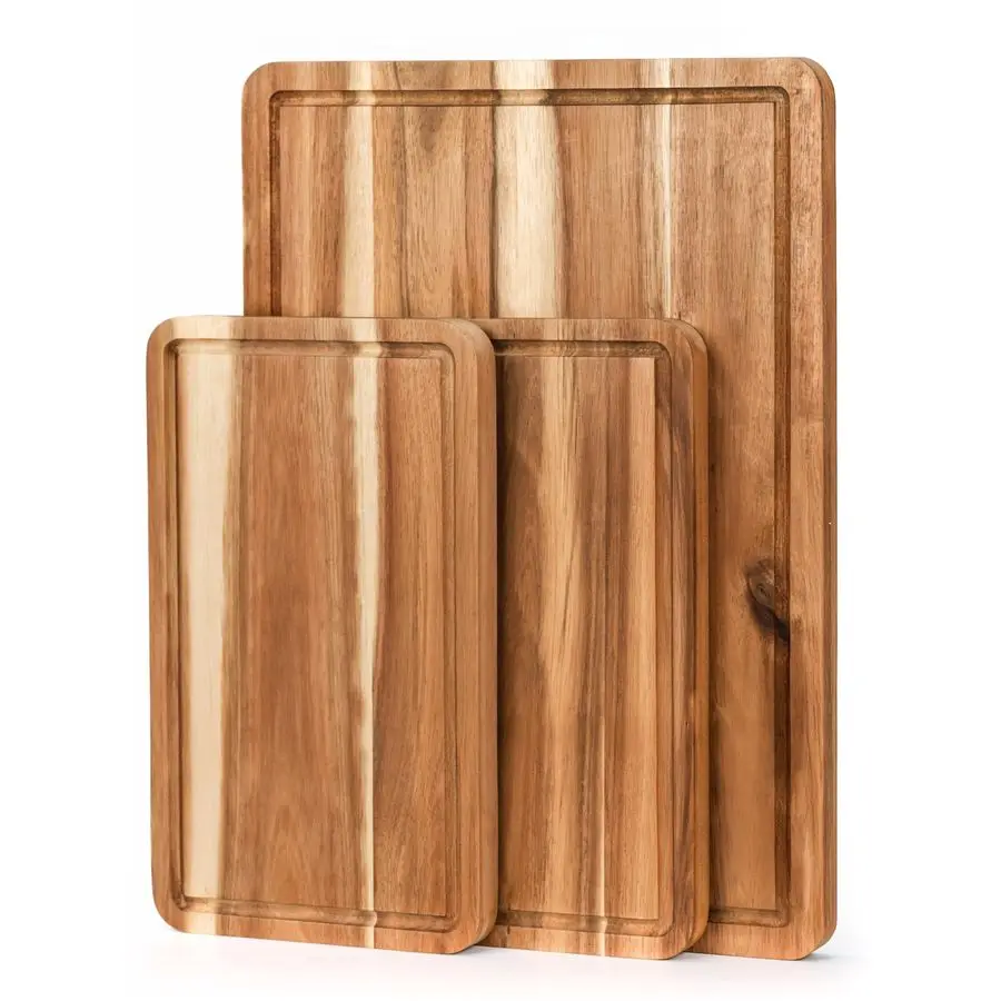 

Acacia Wood Cutting Board Set of 3 for Kitchen, PreOiled KnifeFriendly Wooden Chopping Boards with Juice Groove, Charcuterie Tra