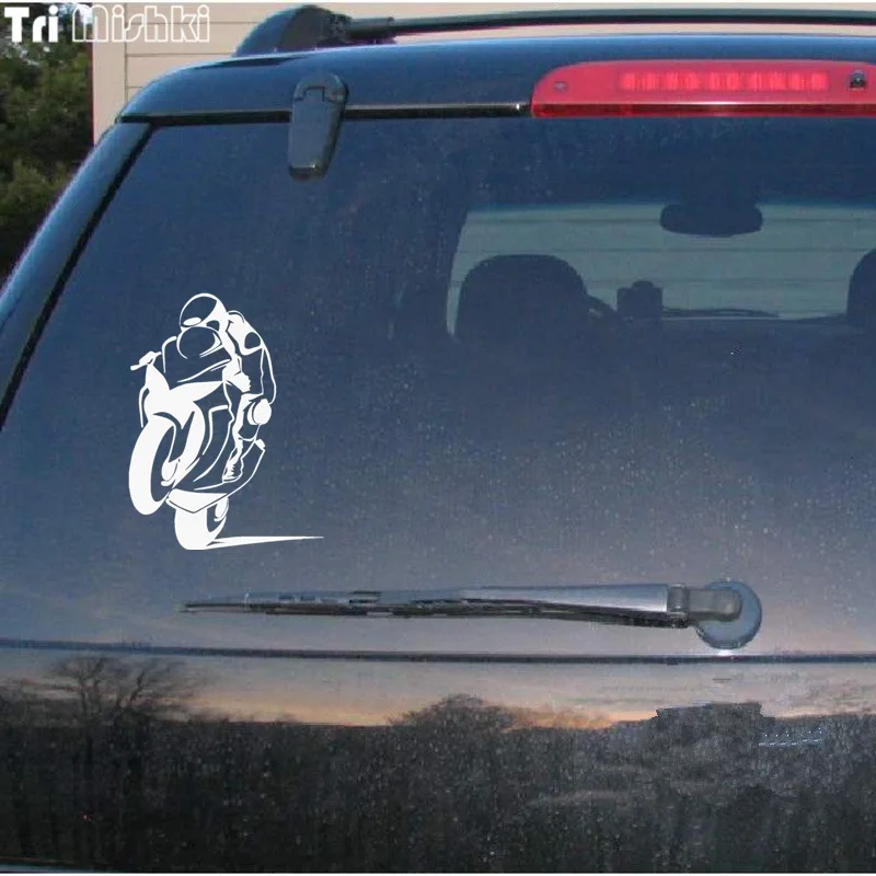 Tri Mishki HZX352# 19.6*15cm biker on board Car Sticker Vinyl Decals Reflective Sticker on Car Motorcycle Truck Bumper