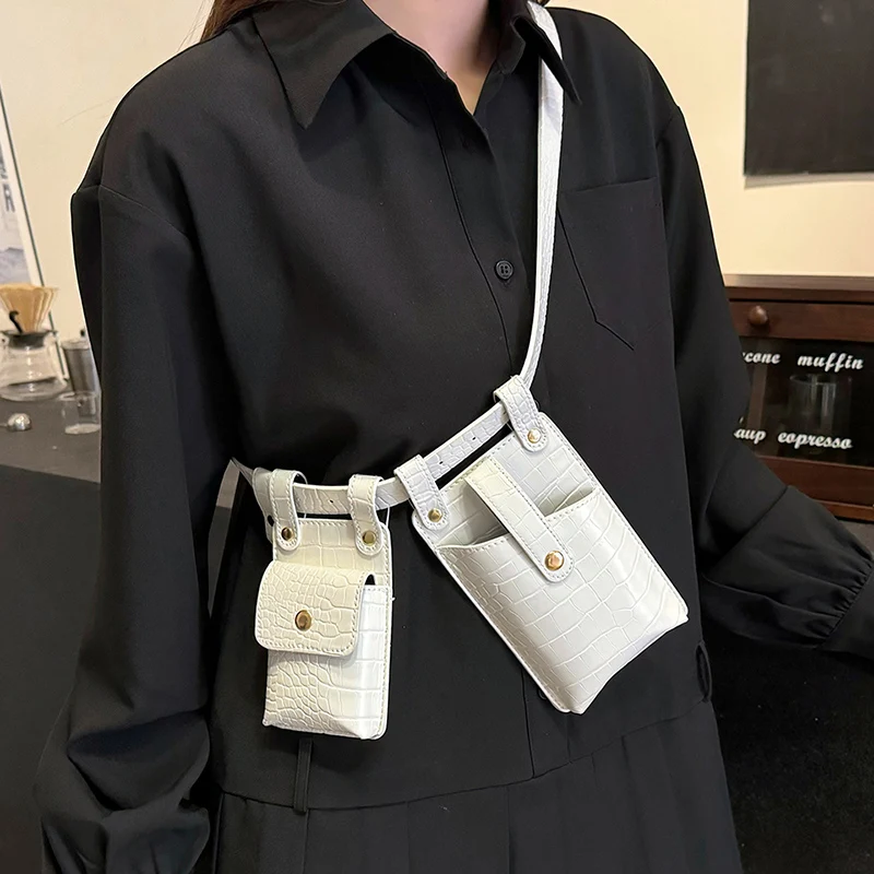 Women's Belt Bag Alligator grain PU Fanny packs Lady Streets fashion Crossbody Chest Bag 2 Piece Set Waist Bags Phone pack Purse