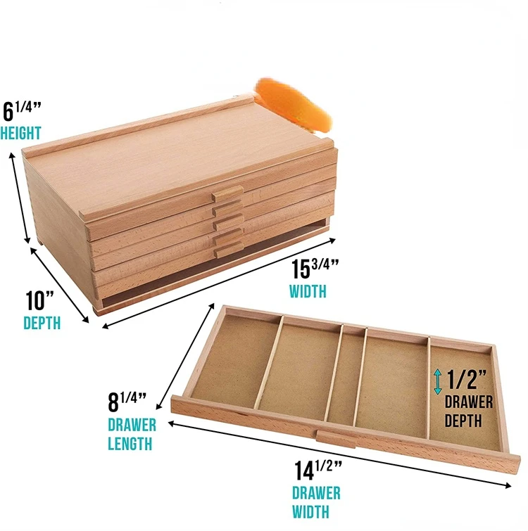 Art Supply 6 Drawer Wood Artist Supply Storage Box - Pastels, Pencils, Pens, Markers, Brushes