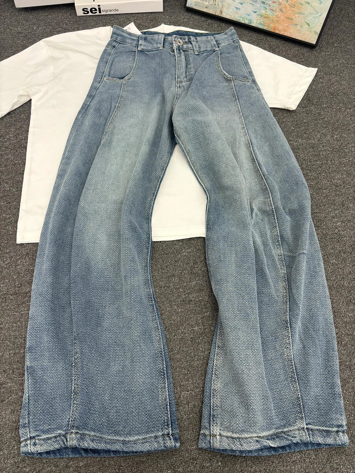 

Men's Starry Patterned Wide Leg Jeans Knife Straight Cut Washed Denim Casual Comfortable Wear Resistant Autumn Fashion