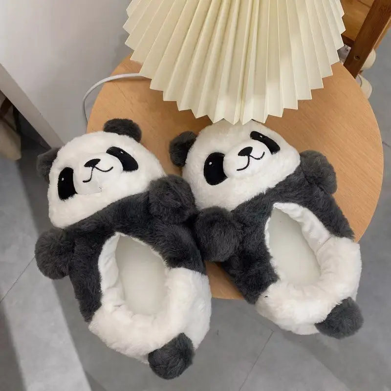 New Arrival Adorable Hug Panda Slippers Womens Fuzzy Winter Warm House Shoes Woman Kawaii Footsie Animal Slides Cloud Slipper