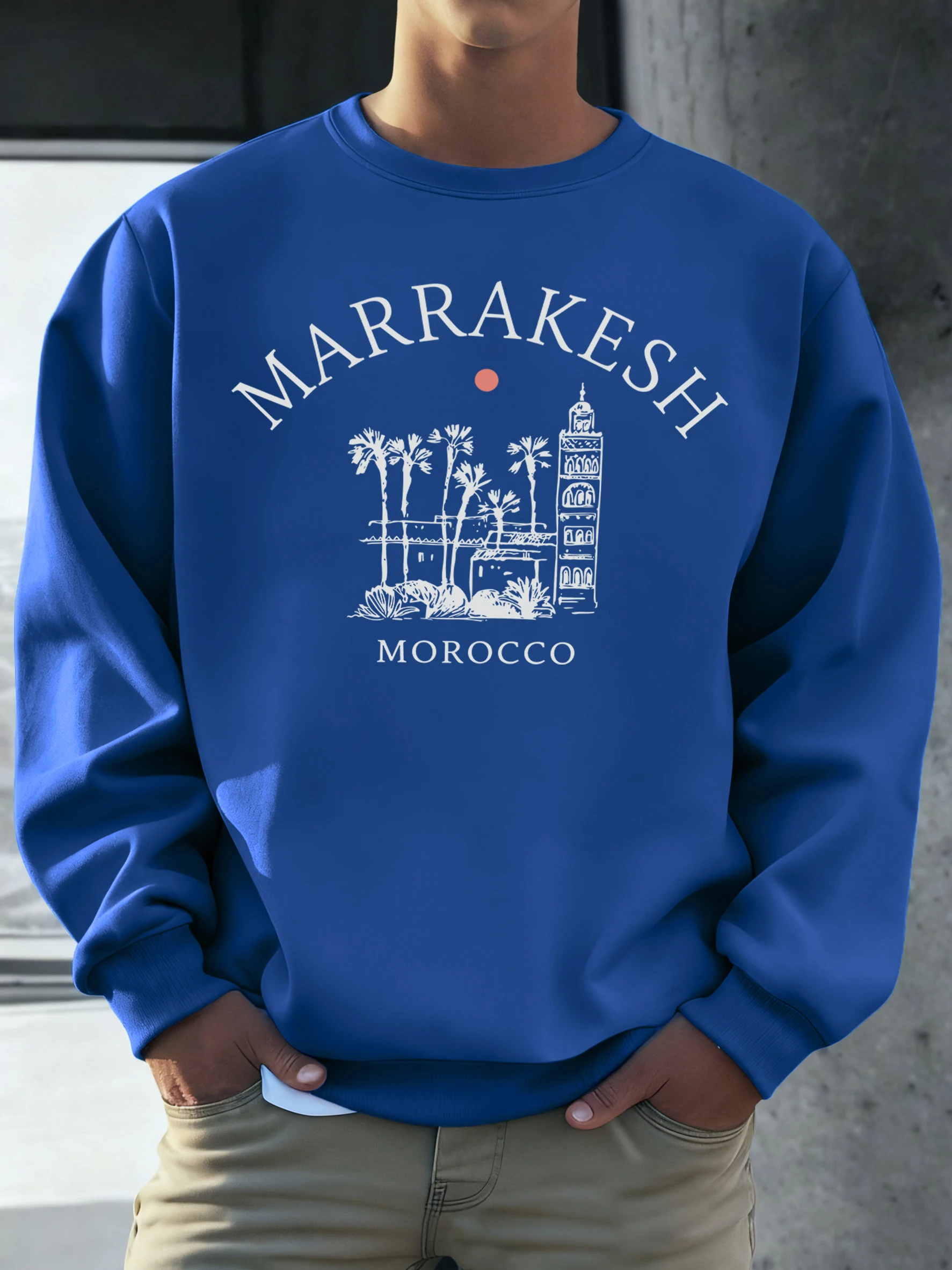 Marrakesh المغرب طباعة الخريف بلوزات الذكور العصرية الهيب هوب الملابس كل مباراة ملابس رياضية فضفاضة للجنسين س الرقبة البلوفرات غير رسمية #1