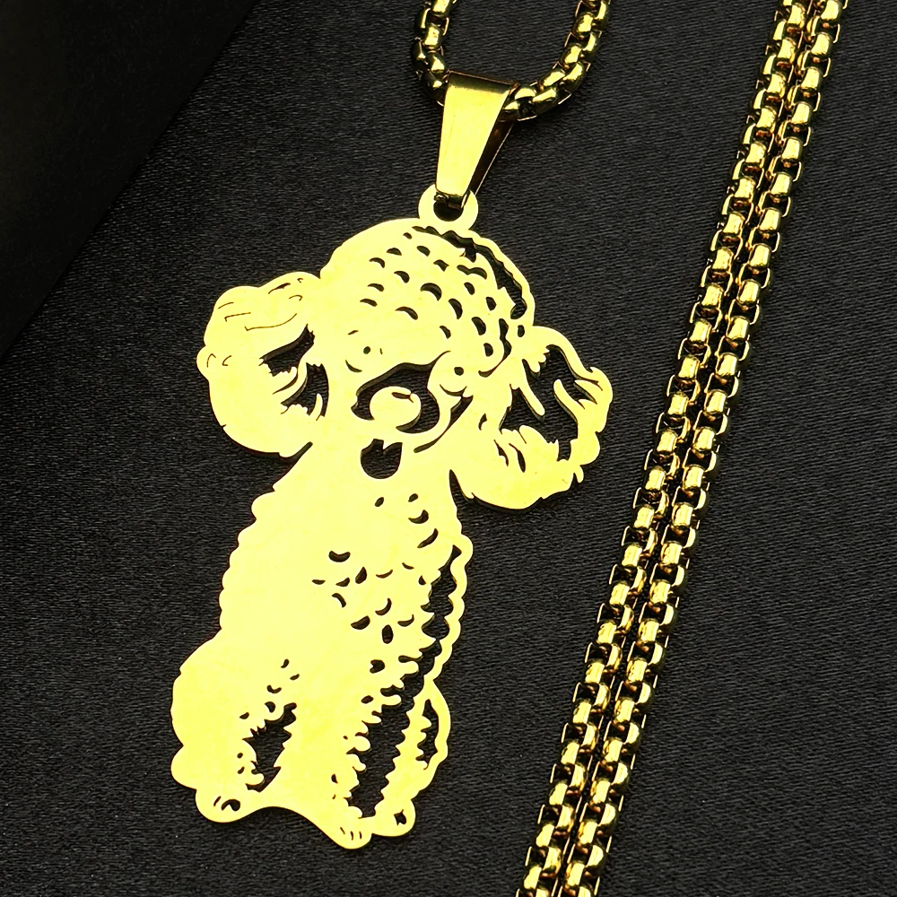 Teddy-Pudel-Hundekette für Damen und Herren, Edelstahl, silberfarben, niedlicher Welpe, Tier, Hund, Hip-Hop, Schlüsselbein-Anhänger, Schmuck, Dekoration