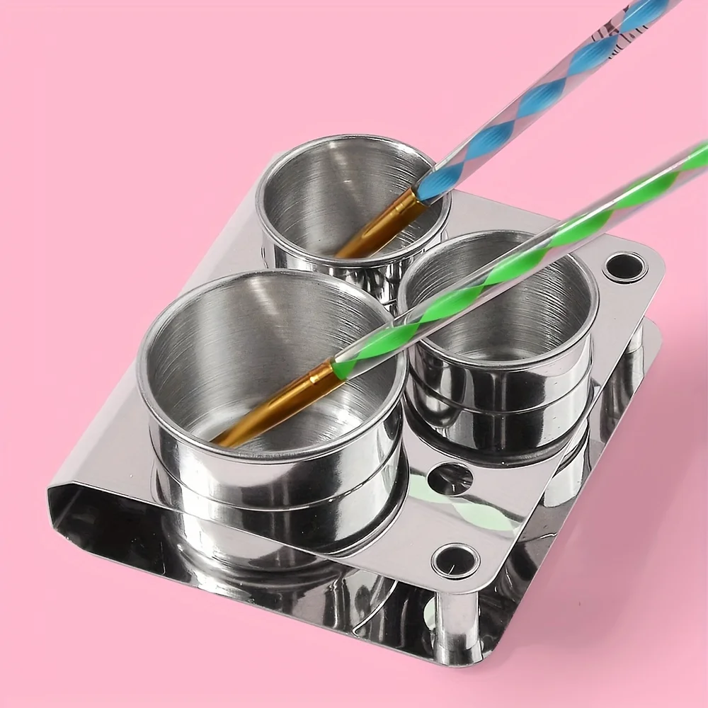 3pcs/set Manicure Acrylic Liquid Powder Stainless Steel Container Tray Dappen Dish Disinfectant Cup With Metal Lid Nail Art Tool