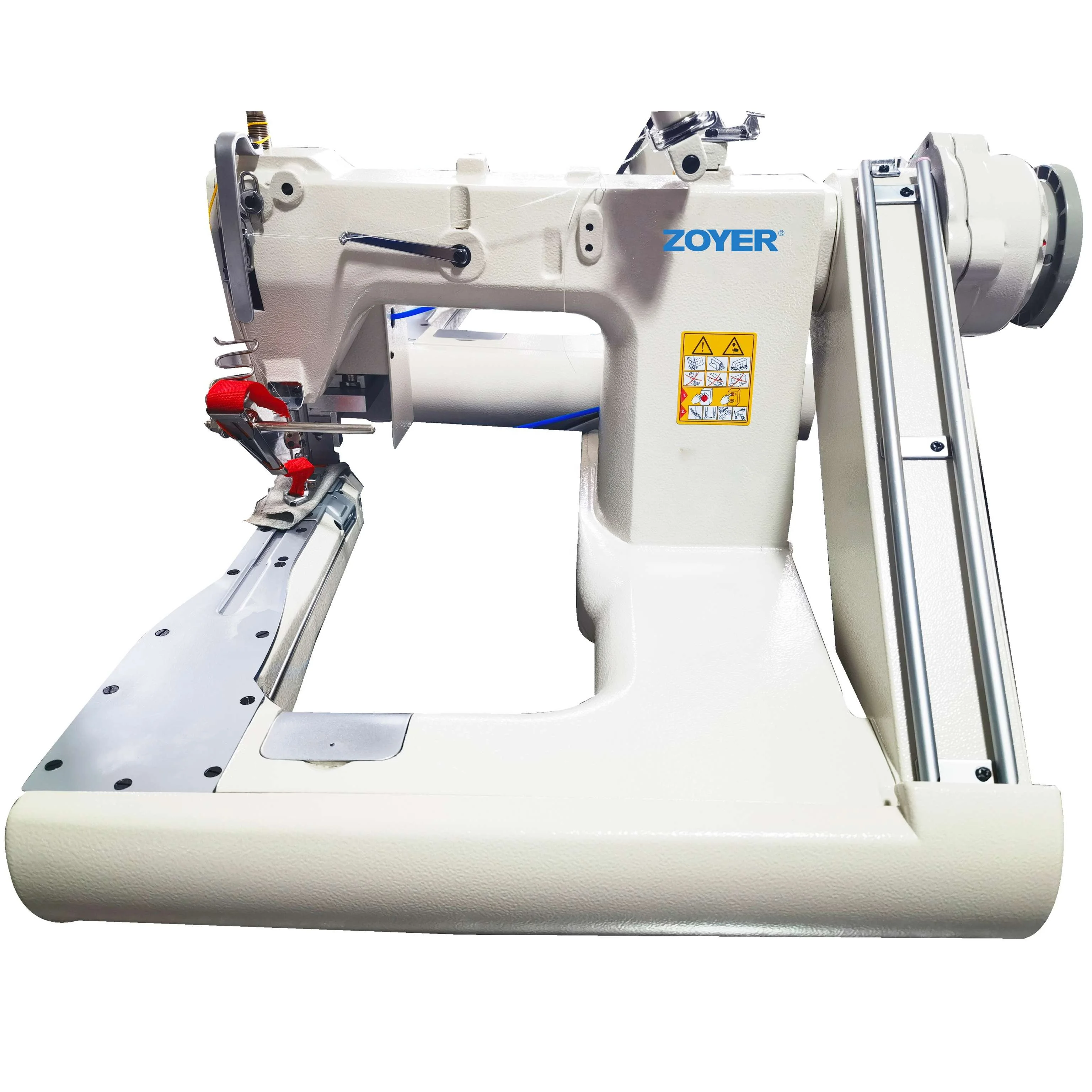 ZY928DKB 2-needles Direct Drive Feed off Arm Tape Attaching Chainstitch Sewing Machine with Auto Cutter Device and Folder