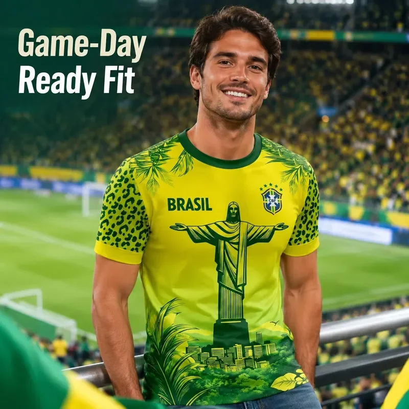 2026 Brazil Sao Paulo Football Jersey 3D Print Christ Statue Rio Scenery Quick Dry Soccer Team Kit Men Sports T Shirt