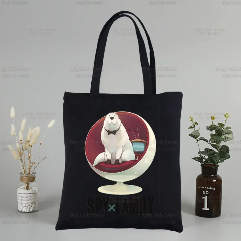 

SPYFAMILY Anya Smug Canvas Tote Japanese Anime Spy X Family Black Bags Casual Tote Eco Shopper SpyFamily Shoulder Bags