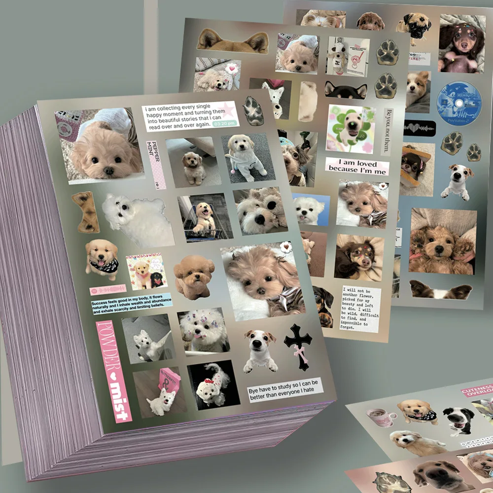 Cute Dog Puppy Collage Stickers Pack Aesthetic Pet Photo Junk Journal Scrapbooking Material DIY Notebook Phone Case Decor