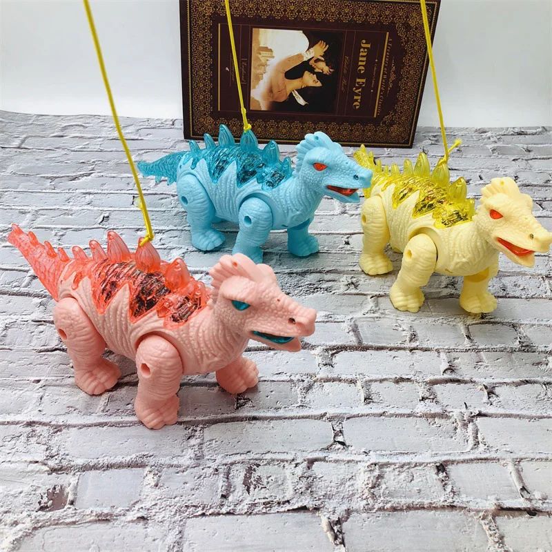 

2pcs Electric Toy Walking Dinosaur Robot With Light Sound Plastic Dinosaurs With Rope Toys Kids Halloween Christmas Gift