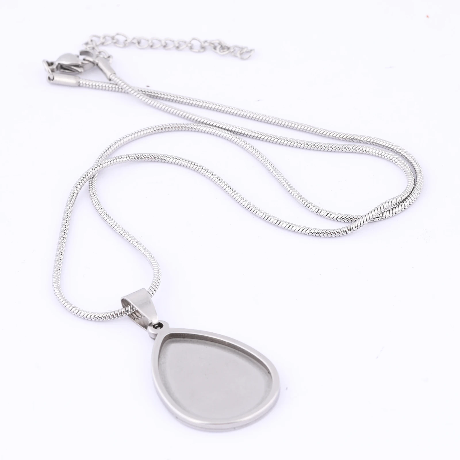 2pcs Stainless Steel Chain Necklace Cabochon Base Setting Trays Diy 18x25mm Teardrop Pendant Bezel Blanks For Jewelry Making