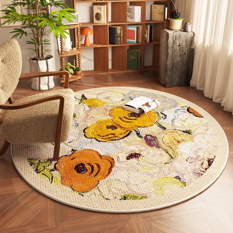 

Oil Painting Style Living Room Decoration Washable Carpet Flower Pattern Rugs for Bedroom Anti-slip Lounge Mat Soft Bedside Rug