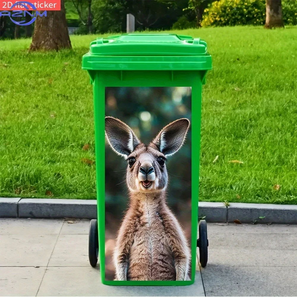 1pc, Kangaroo Theme Trash Can Sticker, 2D Flat Holiday Party Decoration, Self-Adhesive PVC Decal, Waterproof for Outdoor Use,