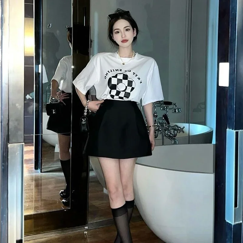 AA A Line Puffy Mini Black Skirt Women High Waist Korean Style Fall Wild Casual Sexy Retro Suits Skirts Female Fashio 2025 New