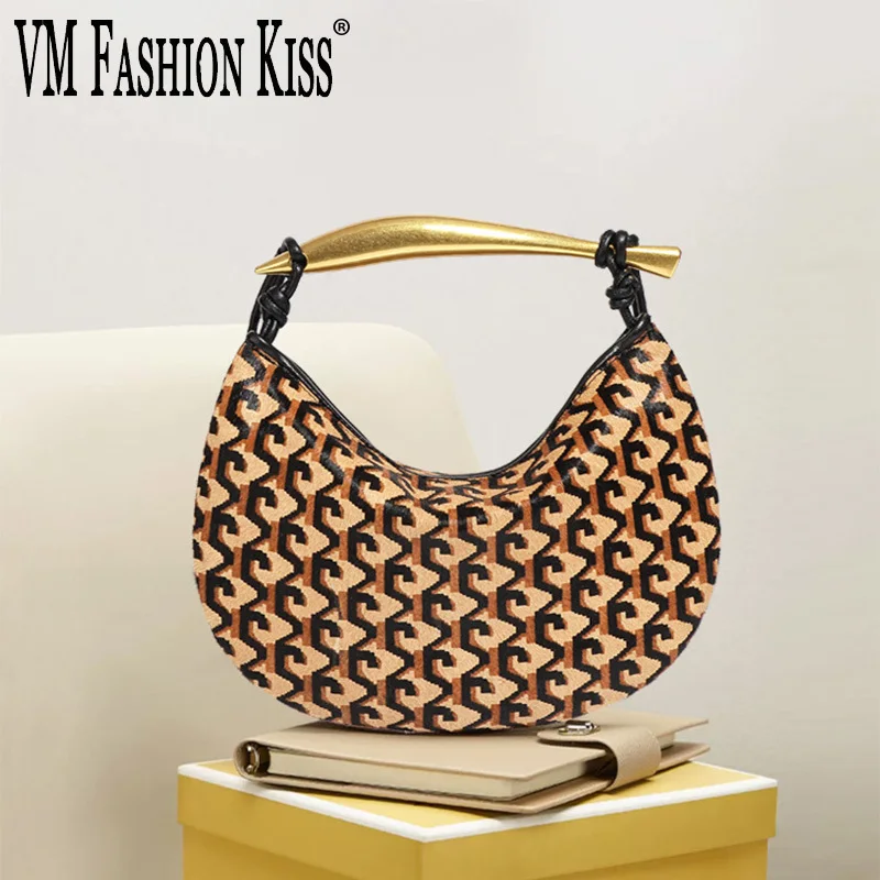 VM FASHION KISS 2024 New Women\'s Bags Genuine Horsehide Shoulder Bag Cows Pattern Detachable Strap Messenger Bag Designer Luxury