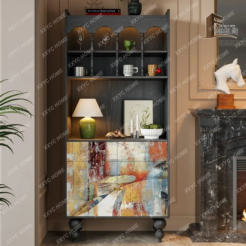 XX retro solid wood dining side cabinet, living room coffee cabinet integrated multi-functional cabinet