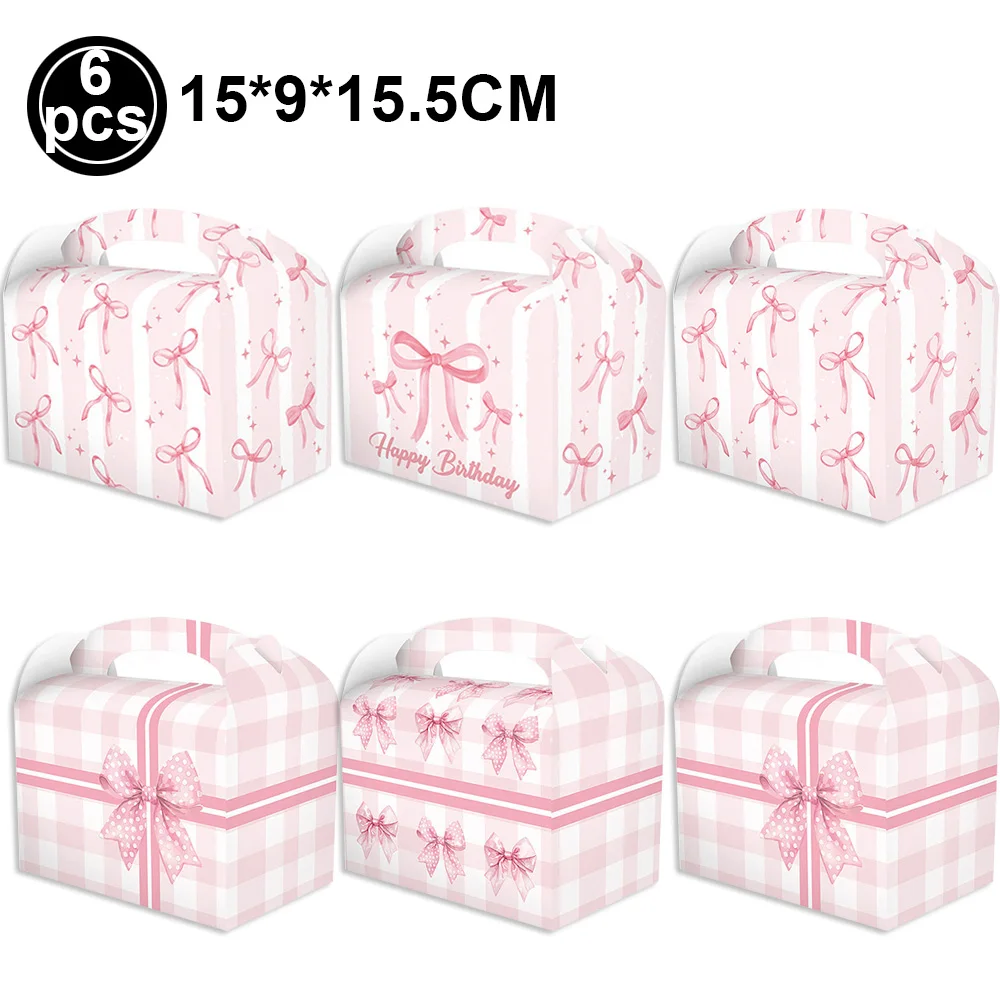Rosa Schleife Partyzubehör Tassen Teller Serviette Geschenktüte Popcorn Box Essen Tablett Tischdecke Rosa Schleife Geburtstagsthema Partydekorationen – Detail 6