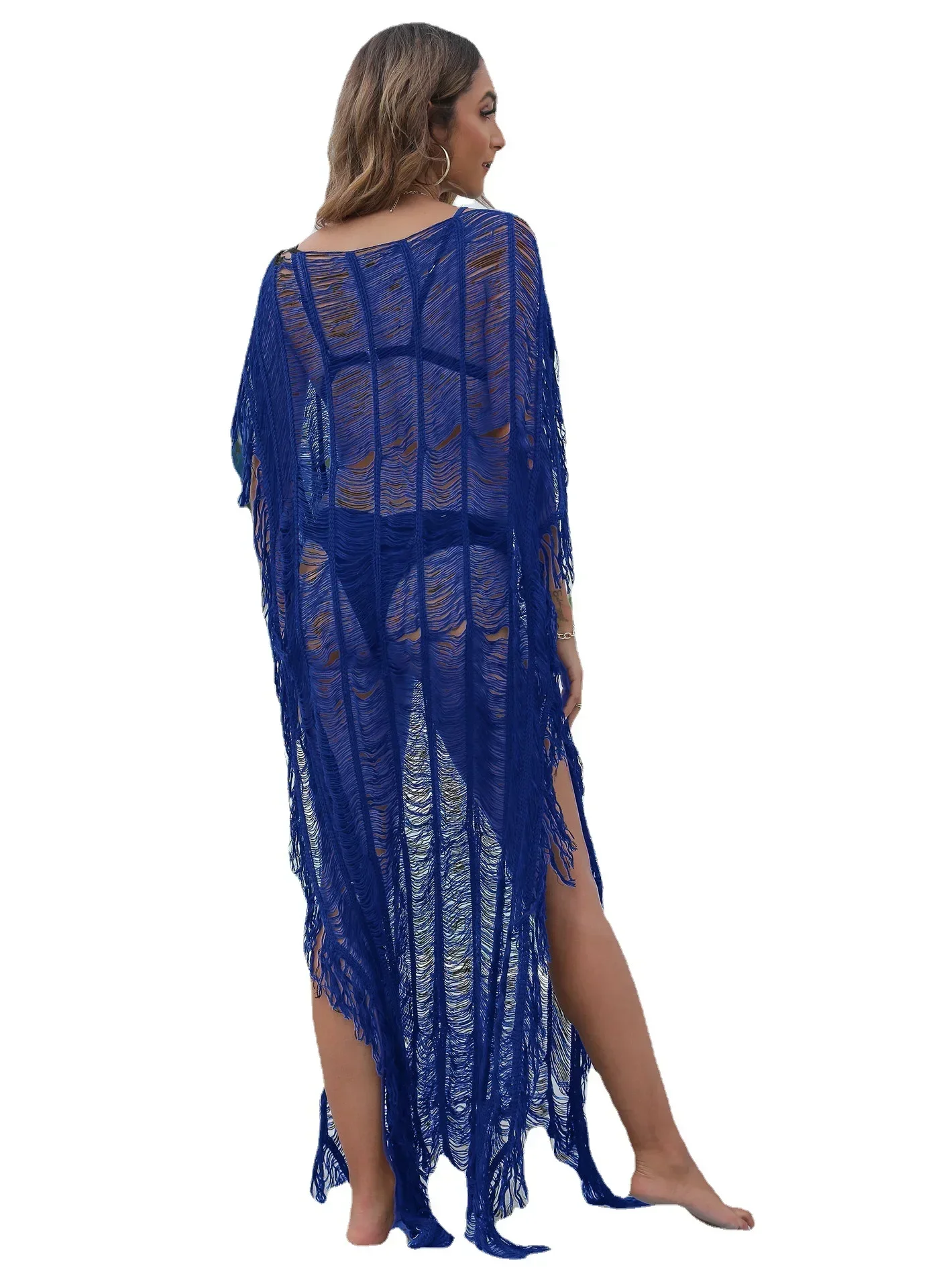 Strandurlaub Strandkleid Grenzüberschreitendes europäisches und amerikanisches Damen-Hemd mit sexy Perspektive und Quasten, unregelmäßiges Kleid-Cover-Shirt