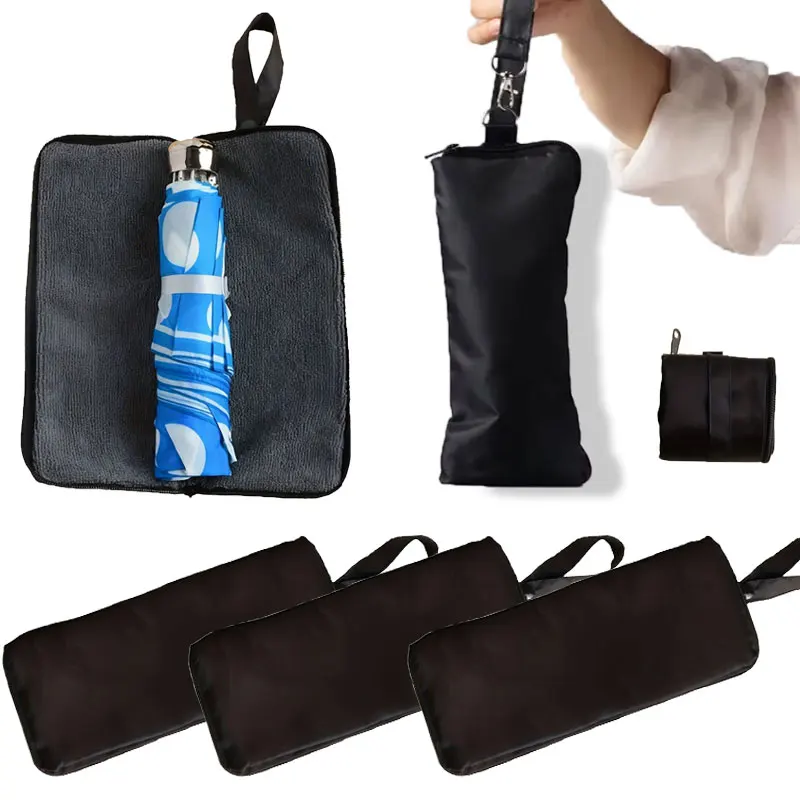 1/2/3pcs Waterproof Wet Umbrella Bag Portable Reversible Umbrella Cover with Zipper Storage Bag for Outdoor Car Black Oxford
