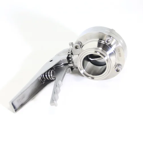 Válvula de mariposa de triple abrazadera de acero inoxidable SAP SS3041,5 ""/2"" con mango de acero inoxidable gatillo de compresión para productos lácteos caseros
