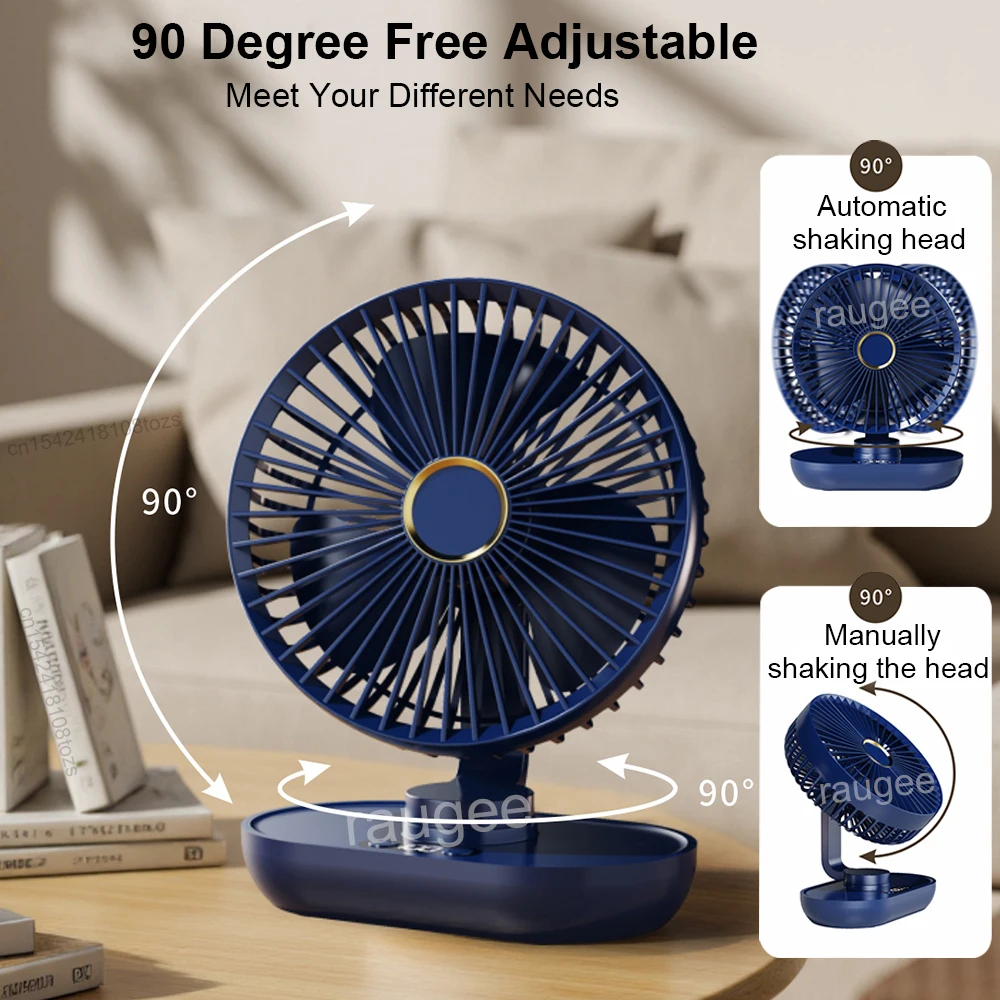 Portable Mini Fan USB Rechargeable Desk Fan 5 Speeds Wireless Electric Fan 90° Adjustable Small Cooling Table Fan for Home