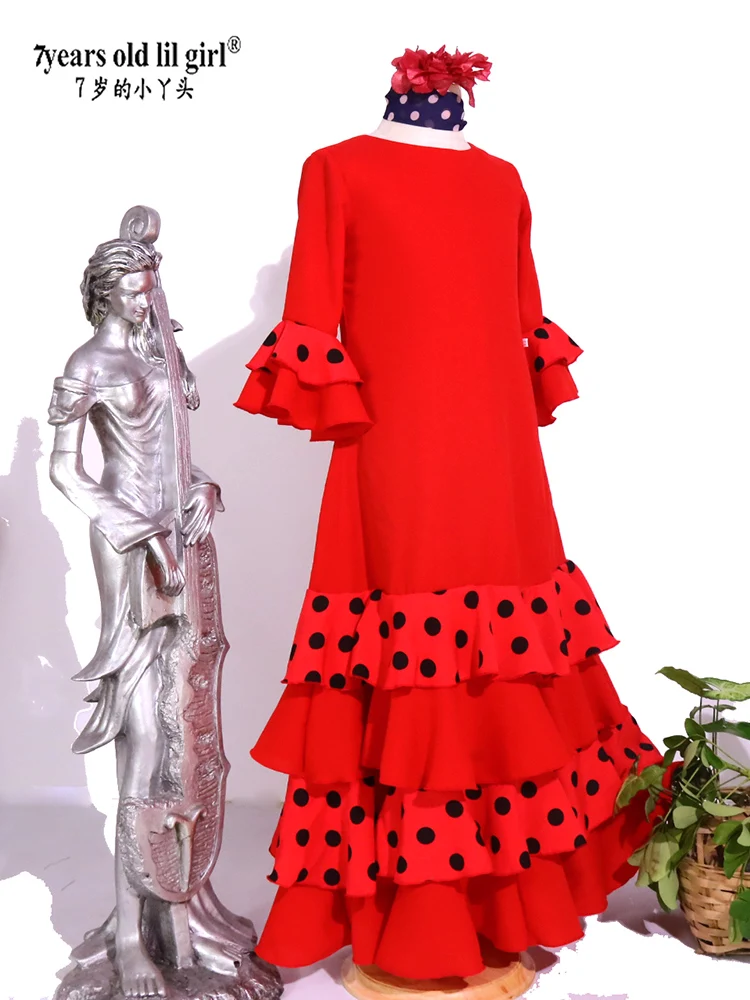 Conjunto de Vestido Flamenco Feminino, Saia e Cachecol, Saia de Prática, Roupa Infantil, Espanhol, 2B01