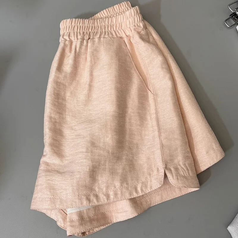 New Summer Women Simple Split Shorts Solid Slim Casual Fashion Loose Solid Color Versatile Female Elastic Waist Hot Pants