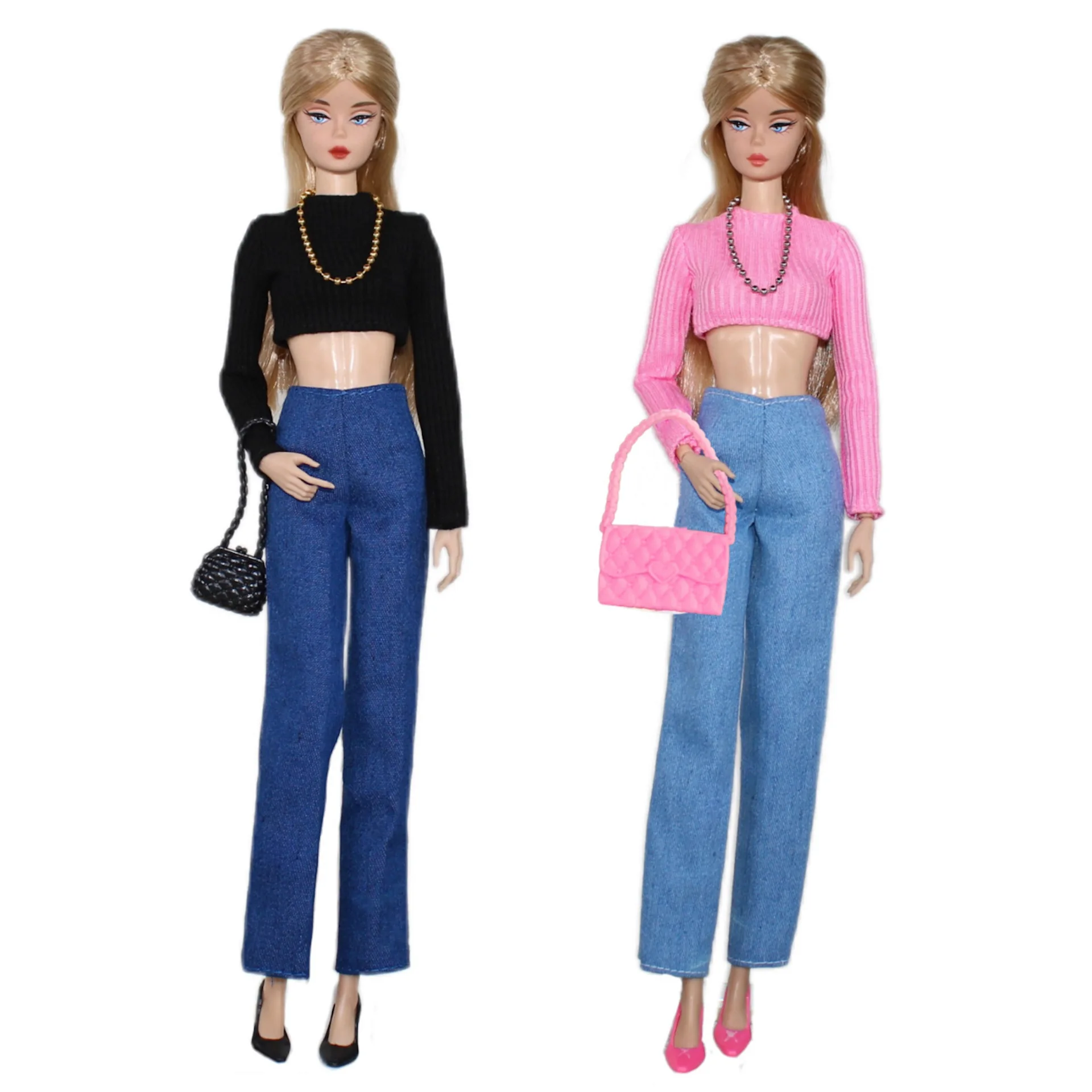 Conjunto de roupas da moda topos + jeans sapato conjunto/top + calças camisola 1/6 boneca roupas diárias terno para 30cm xinyi fr st pp babi boneca