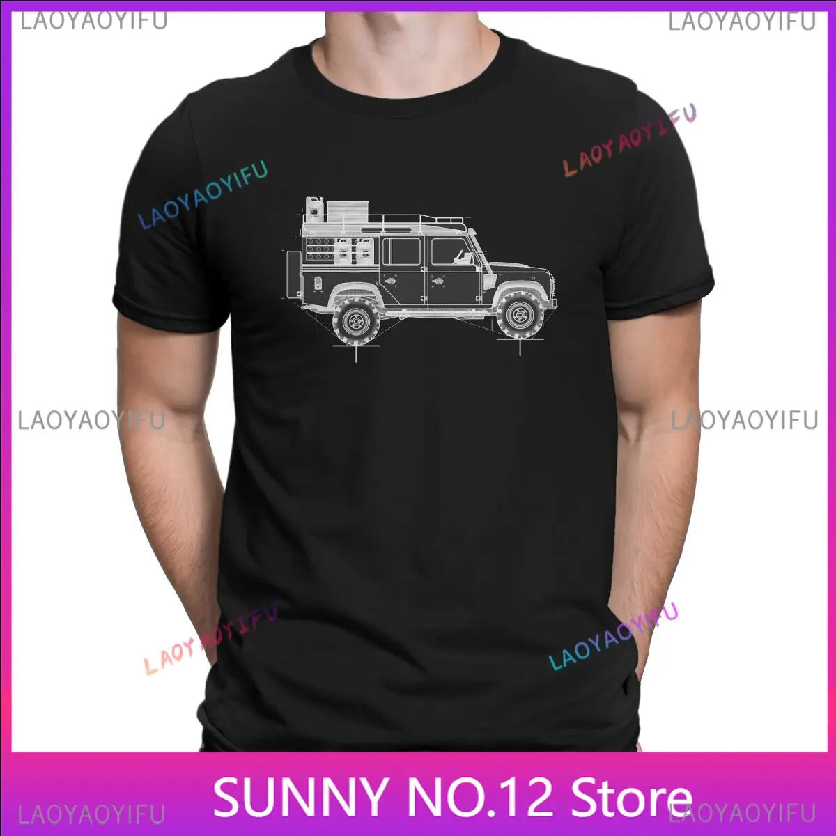 Men\'s T-Shirt Defender 110 rough Blueprint Fashion Customized Tee Shirt Short Sleeve Land Rover SUV T Shirt O Neck Tops Printing