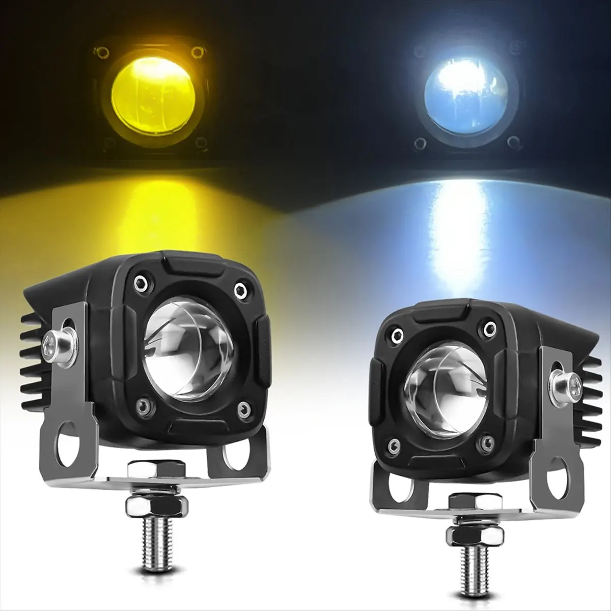 Reliable- Motorcycle Spotlight Headlight Auxiliary LED Fog Light White+Amber Light 60000LM for Car Truck SUV UTV Tractor Boat