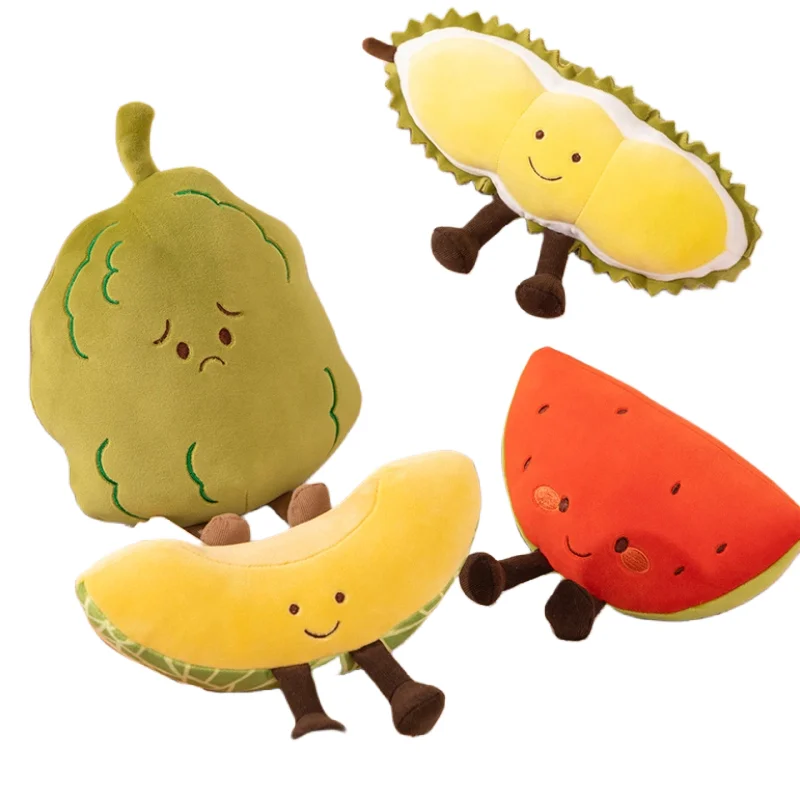 Creative Fruit Plush Toy Watermelon Durian Cantaloupe Balsam Pear Doll Stuffed Pillow Kawaii Room Decor Activity Gift