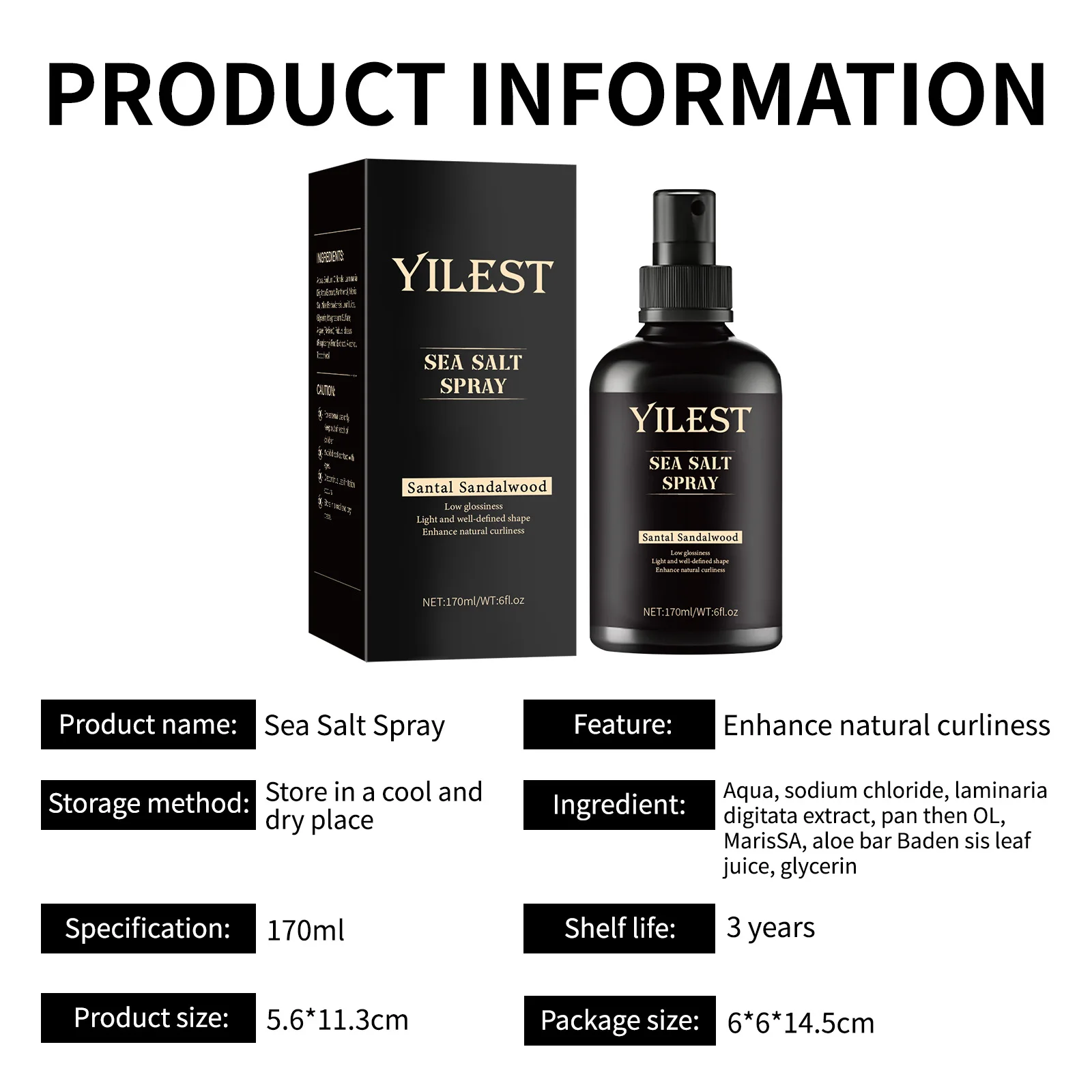 

Спрей для волос с морской солью 170 мл для объема и легкой фиксации вьющихся волос, текстурирующий спрей с соленой водой для мужчин и женщин, уход за фиксацией волос