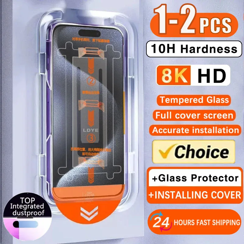 1-2szt 8K Powłoka oleofobowa Bezpyłowa instalacja Ochrona ekranu dla iPhone 13 11 12 14 Pro Max Mini X XR 15 Szkło antyszpiegowskie