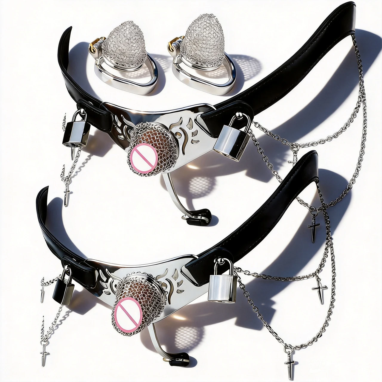 Mesh Stainless Strap - FRRK Adjustable PU Strap On Chastity