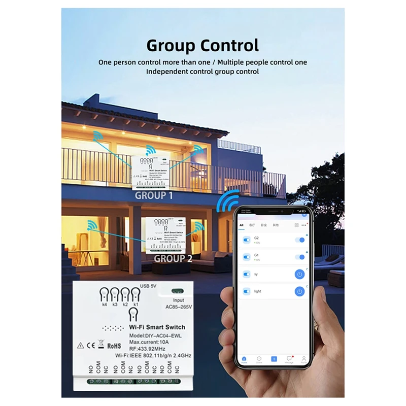 4CH Ewelink modul otomatisasi rumah Smartlife Wifi RF433 85-265V 2.4G Wifi sakelar pintar untuk IFTT Alexa Google pemasangan mudah rumah