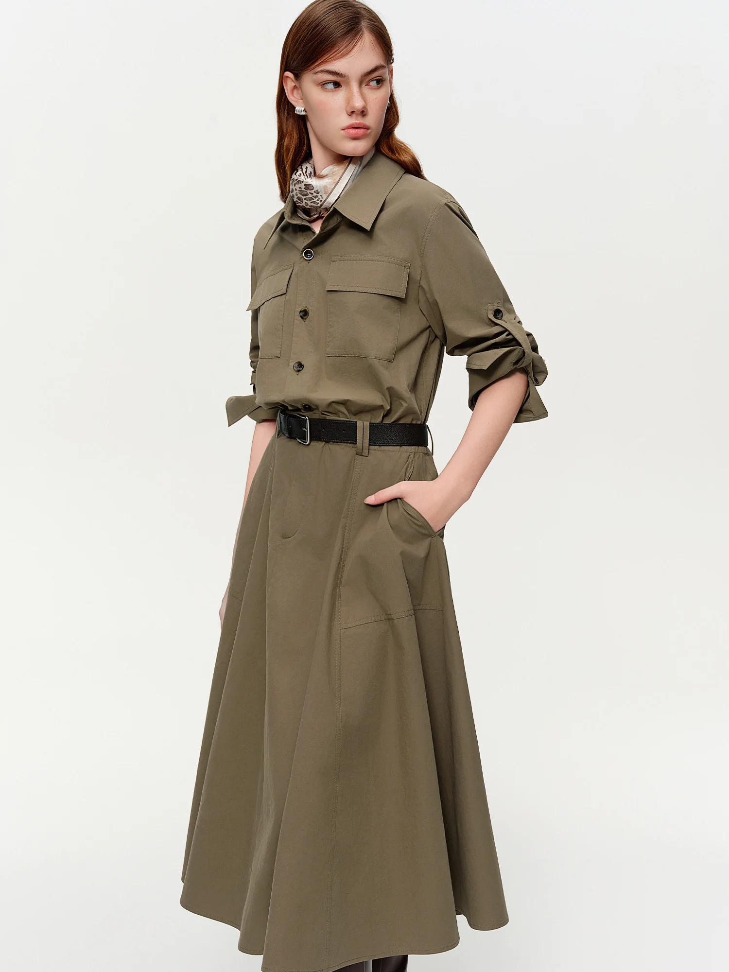 DUSHU 【Urban Rhythm】Workwear Style Faux Two Piece Shirt Dress Spring Vibes Notched Lapel Mid-Length Dress 2026 New Arrival Dress